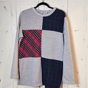 Vintage BFA Classics Patchwork Plaid Sweatshirt – Unisex Y2K Grunge, Medium Tall